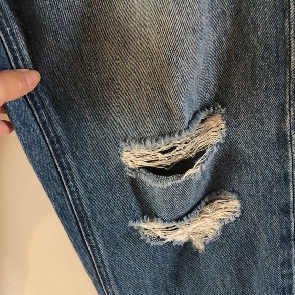 Express Dad Jeans Size 2 100% Cotton Rigid Denim Distressed Cropped High Waist - Picture 6 of 16